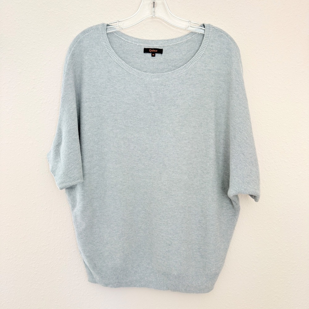 Quince Dolman Short Sleeve Sweater Cashmere Blend M Gray Minimalist Coastal Chic